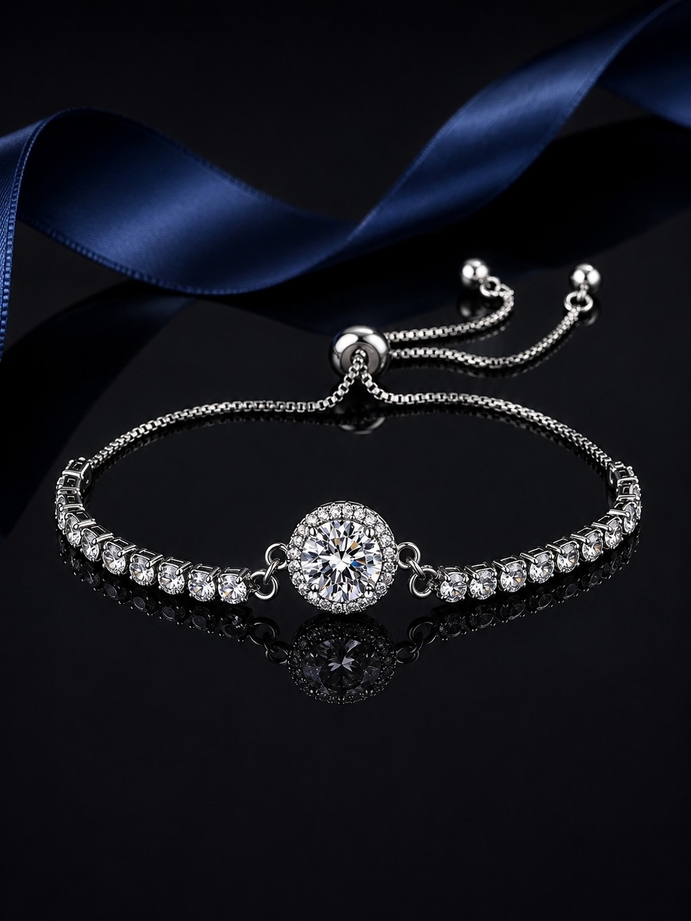Luxury Silver-Tone Crystal Tennis Bracelet - Adjustable White Crystal